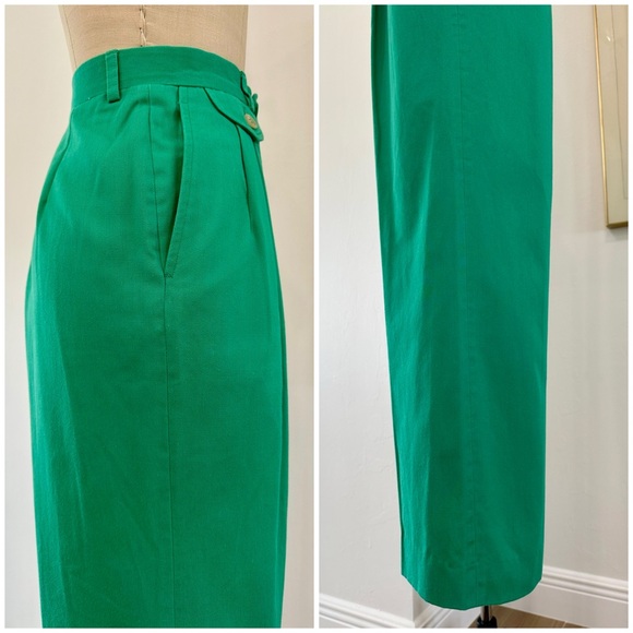 Vintage 80’s Green High-Waist Pleated Trousers - Picture 13 of 15